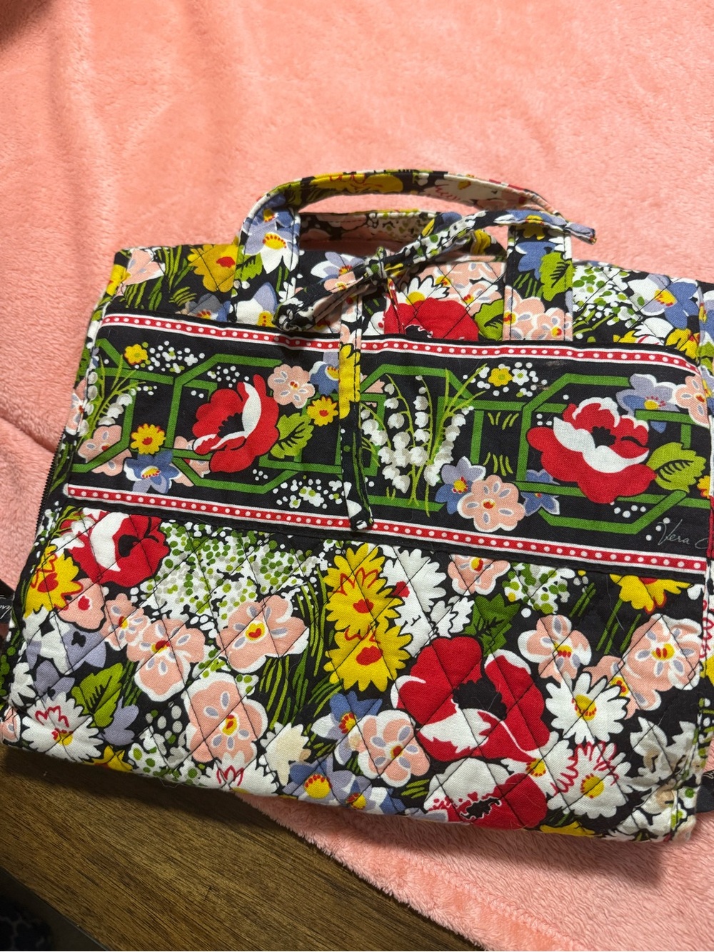 Vera Bradley Quilted Floral Cosmetic Bag in Black, Red, Yellow & Green